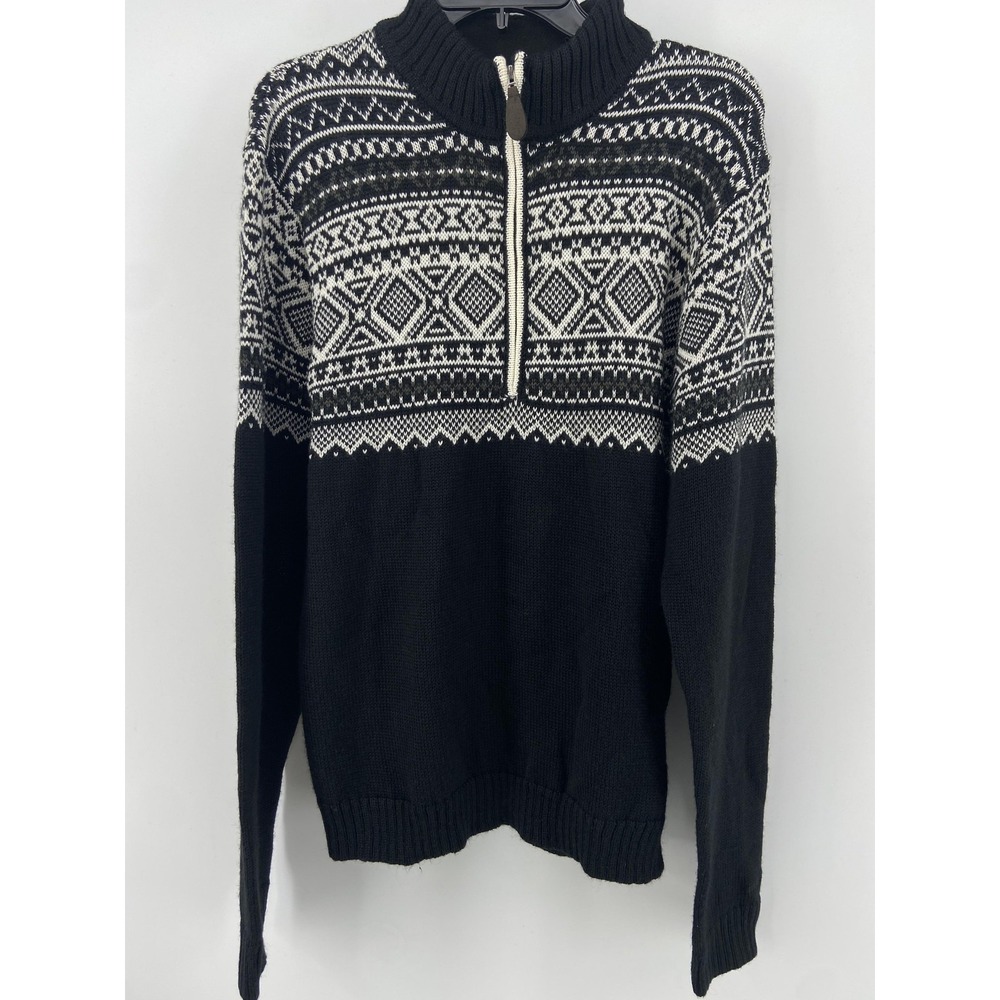 Obermeyer Sweater Mens Medium Black Fair Isle 1/4 Zip Ski Mock Neck Winter Knit